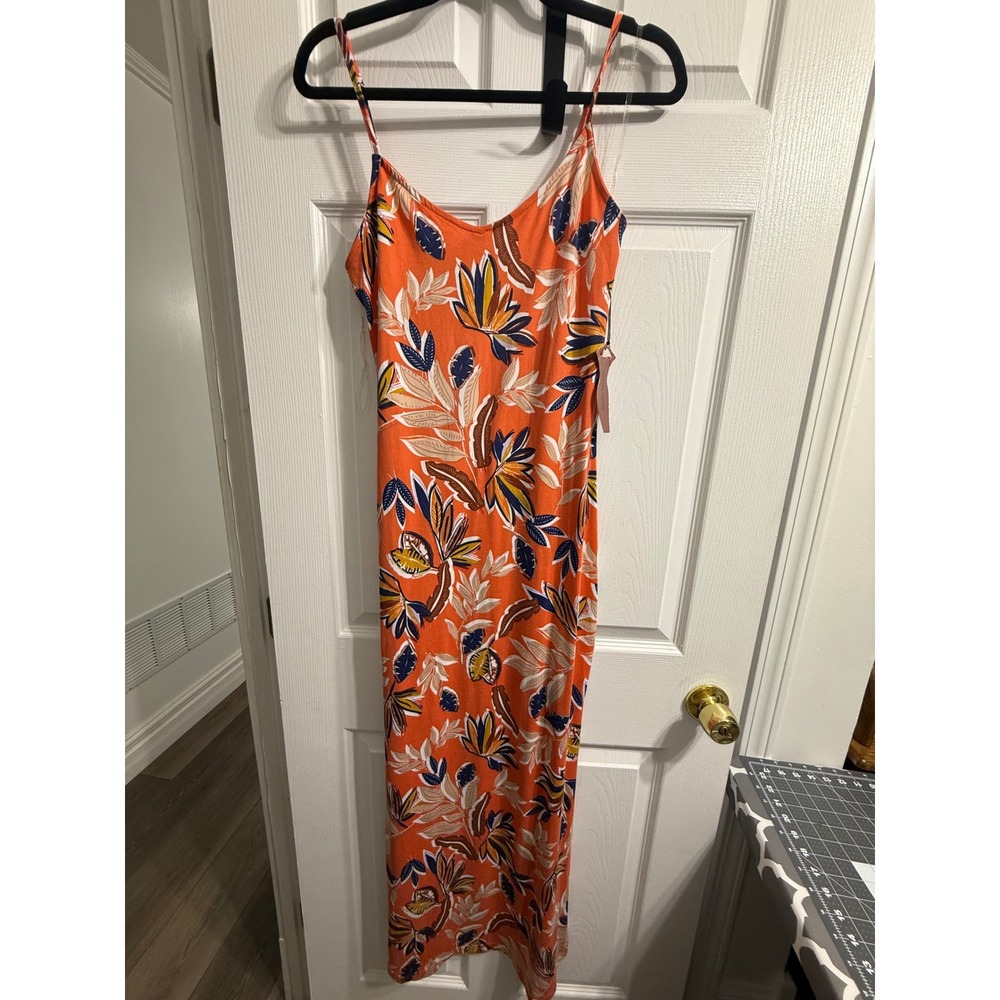 Haute Monde Womens Orange Tropical Floral V-Neck Maxi Dress Size M NWT